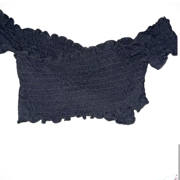 FREE PEOPLE “SMOCK IT TO ME” CRISS CROSS OFF THE SHOULDER CROP TOP BLACK  SMALL - Picture 6 of 10